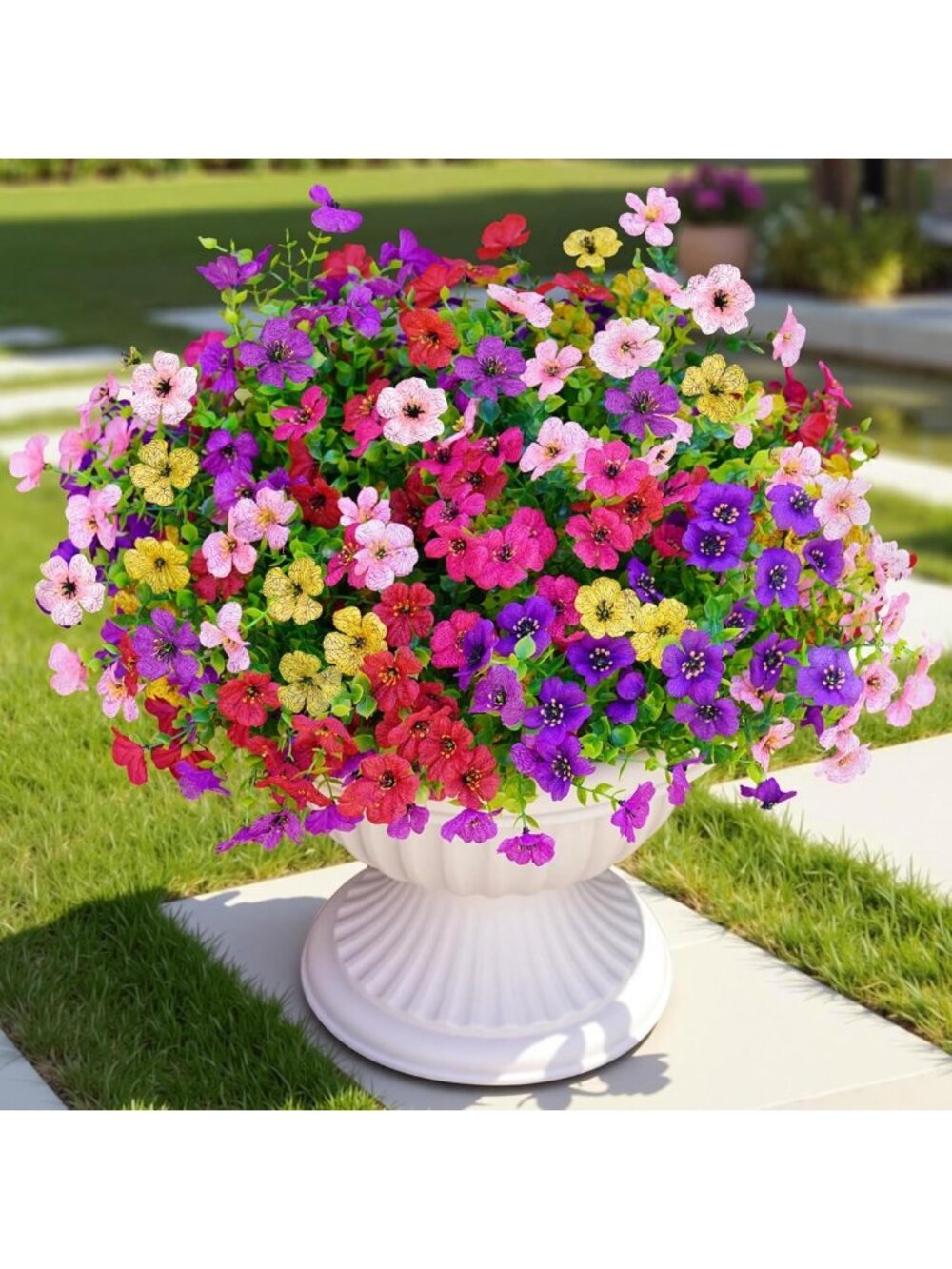 12 Bundles UV Resistant Faux Flowers - Realistic Silk Daisy Plants for Home